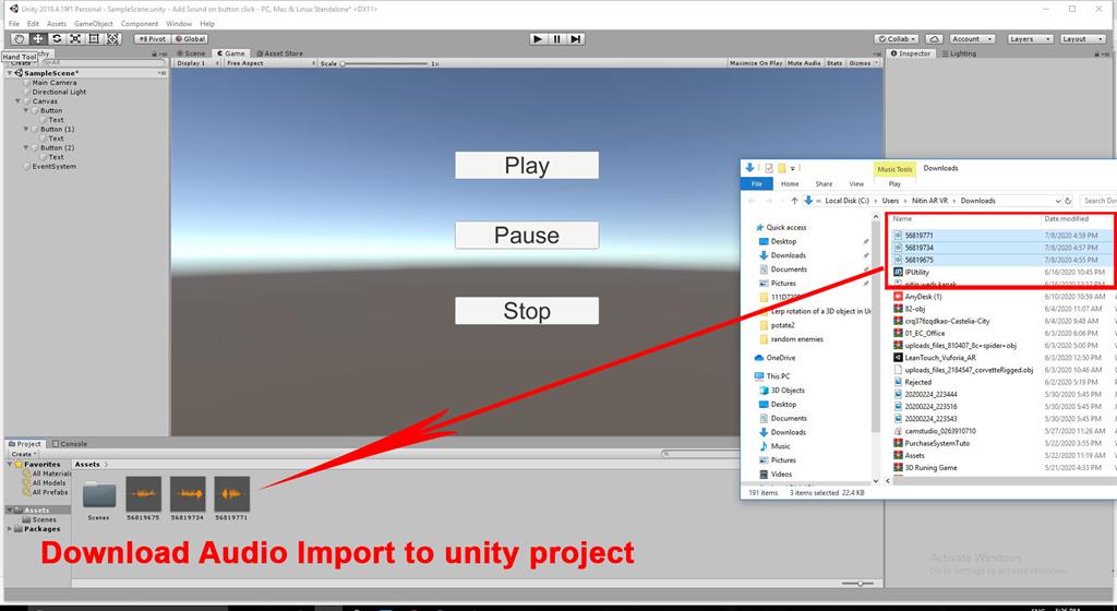 On Button Click Start The Audio Using C# Scripts In Unity